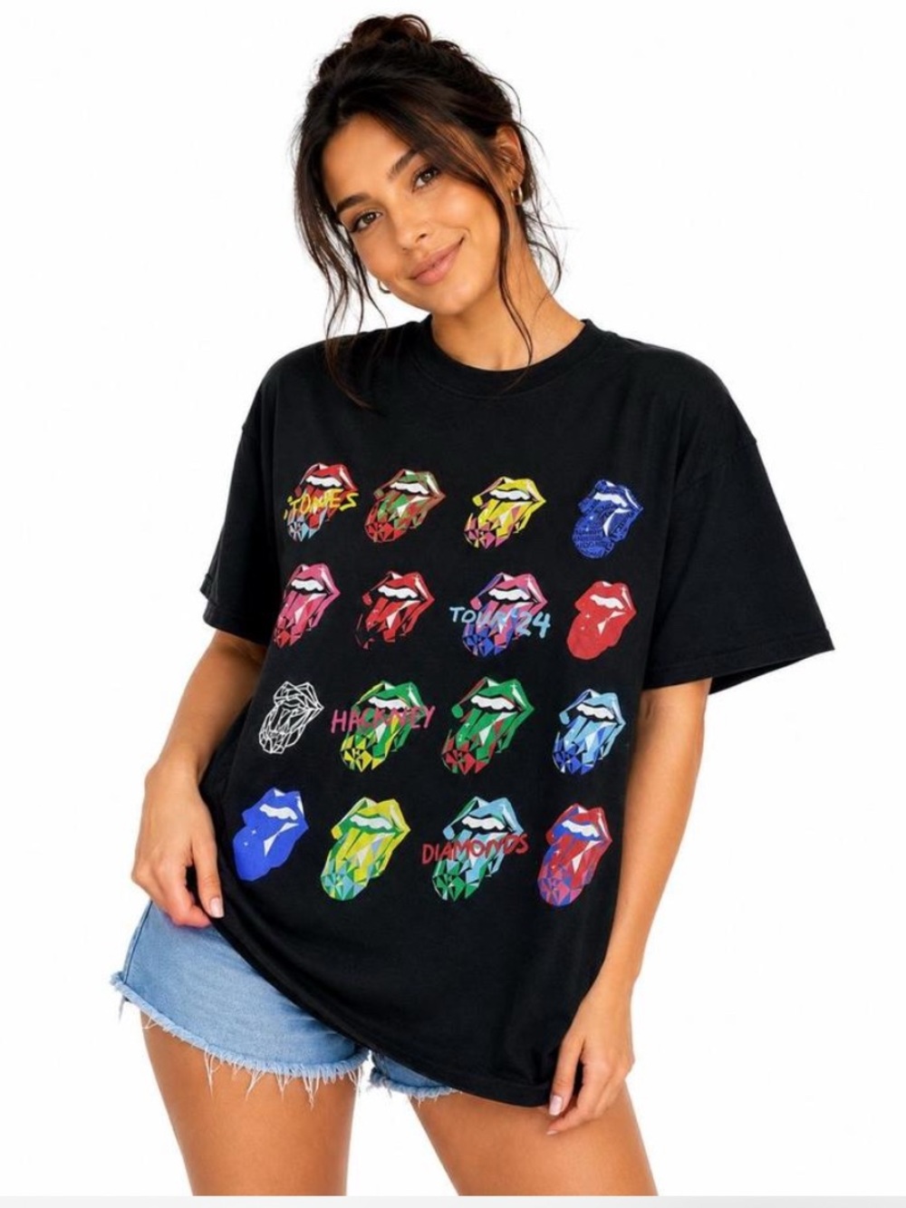 Rolling Stone size M Black Graphic Kids' Tee with Multicolor Lips Print
